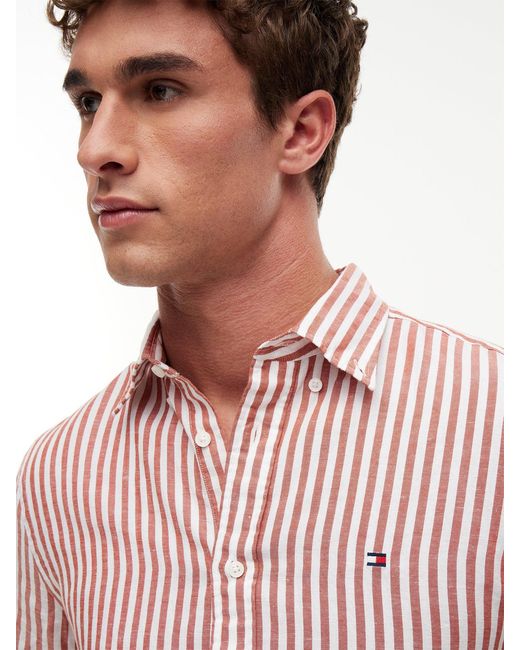 Tommy Hilfiger Pink Regular Blend Bengal Stripe Short Sleeve Shirt for men