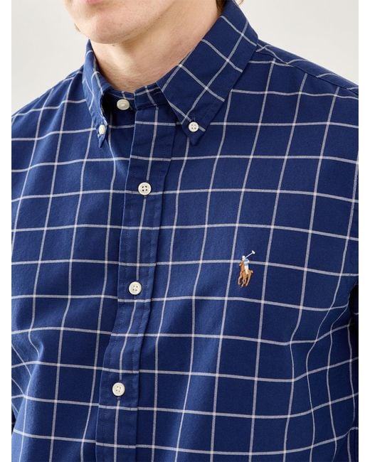 Polo Ralph Lauren Blue Custom Fit Oxford Windowpane Check Shirt for men