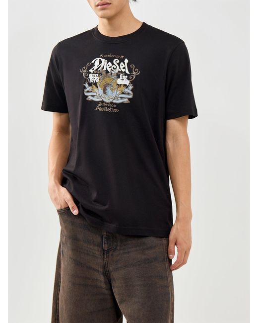 DIESEL Black Big Crest T-Shirt for men