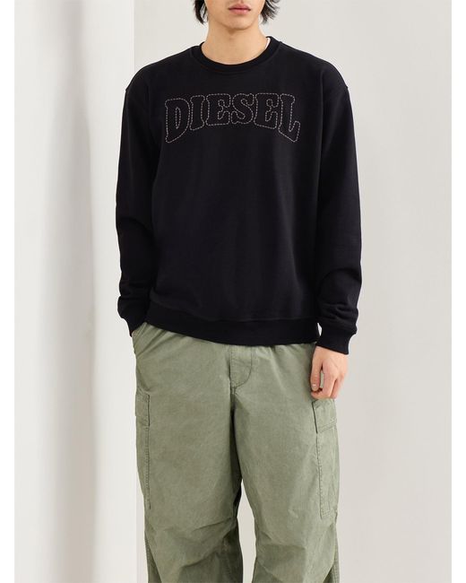 DIESEL Black Norm-V10 Logo Stitching Sweatshirt for men