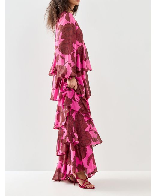 Pretty Lavish Red Ashton Ruffle Maxi Dress Fuchsia