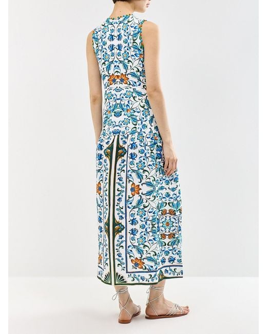 Farm Rio Blue Flora Tile Midi Dress