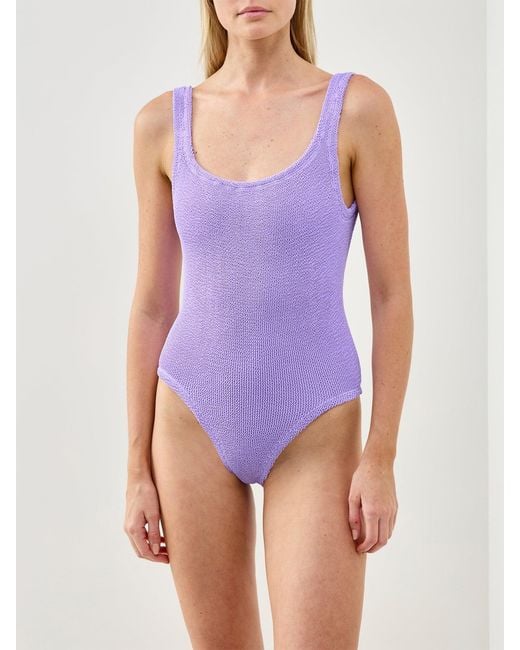 Hunza G Purple Square Neck Crinkle Swimsuit