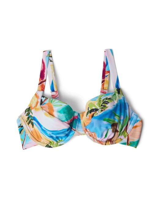 Seafolly Blue Women's Dd Cup Underwire Bra Print Bikini Top