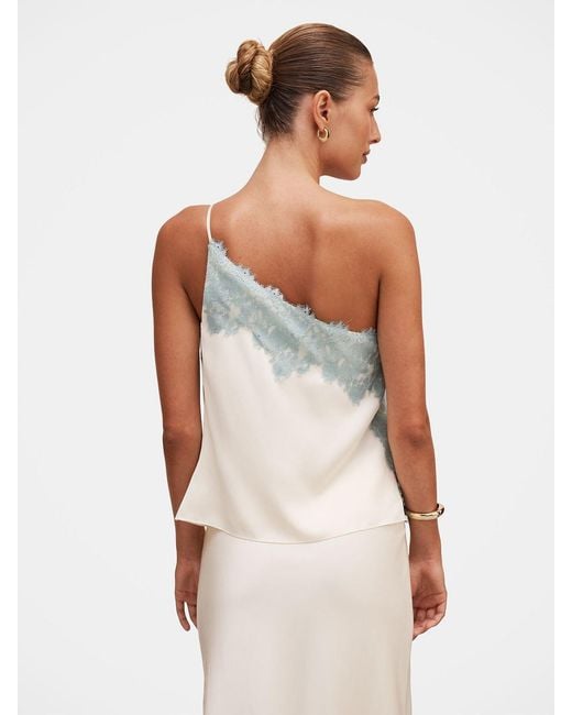 Forever New White Adele One Shoulder Lace Trim Blouse