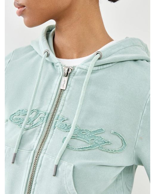 Ed Hardy Blue Applique Back Tattoo Cropped Hoodie