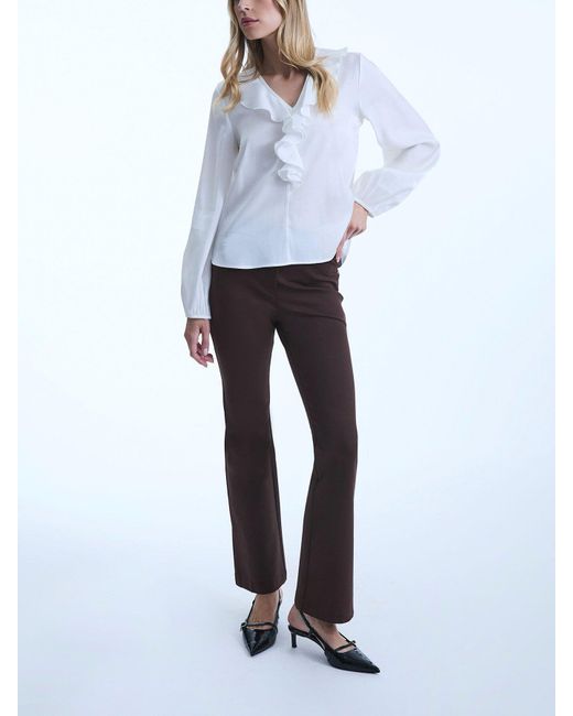 James Lakeland White Ruffled V-Neck Blouse