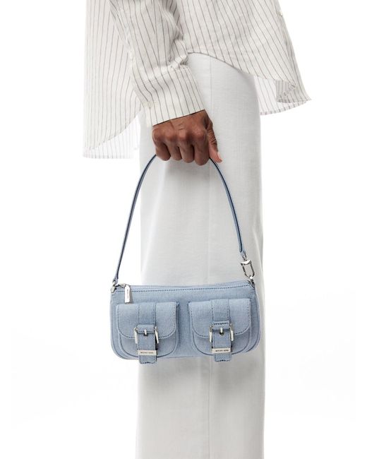 Michael Kors White Zoe Denim Small Convertible Pouchette Bag