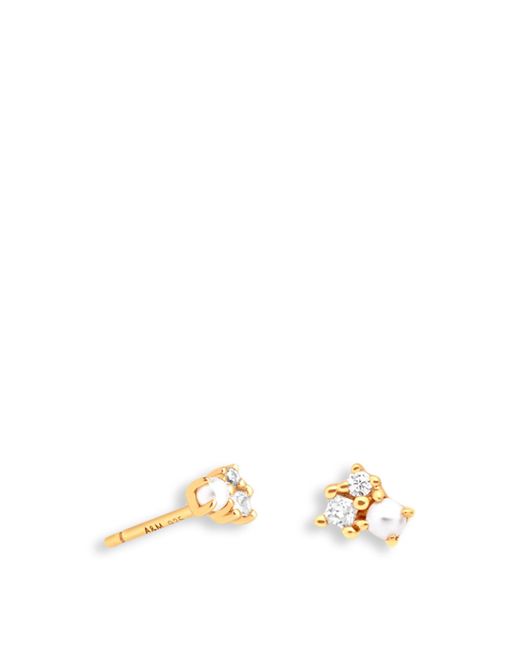 Astrid & Miyu Metallic Women's Pearl And Crystal Stud Earrings