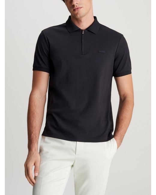 Calvin Klein Black Welt Zip Polo Shirt for men