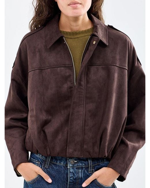 ONLY Brown Faux Suede Bomber Jacket
