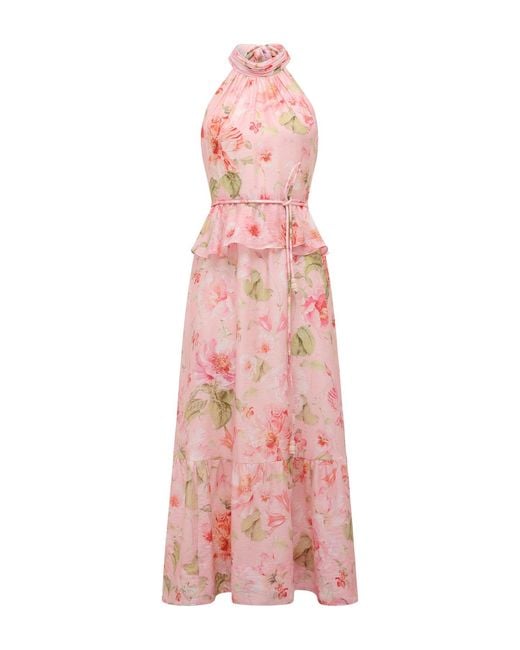 Forever New Pink Serena Petite Halter Neck Peplum Midi Dress