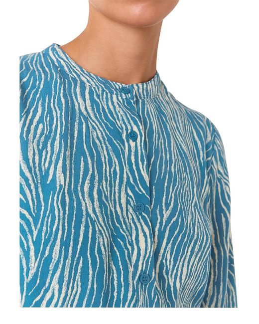 Whistles Blue Zebra Flippy Mini Dress, Wood/Metal