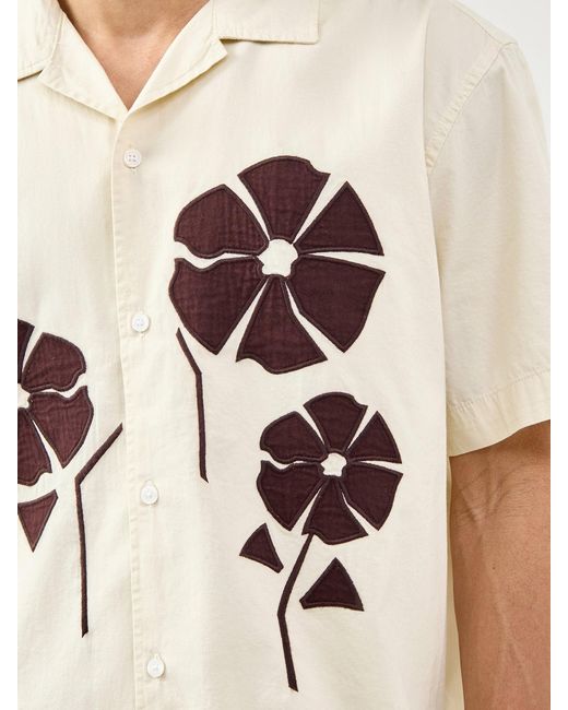 Only & Sons White Seeren Embroidered Short Sleeve Shirt Cream for men