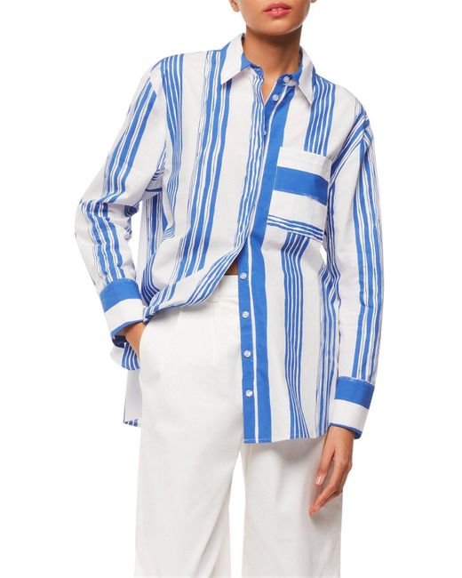 Whistles Blue Women's Painted Stripe Oversized Shirt