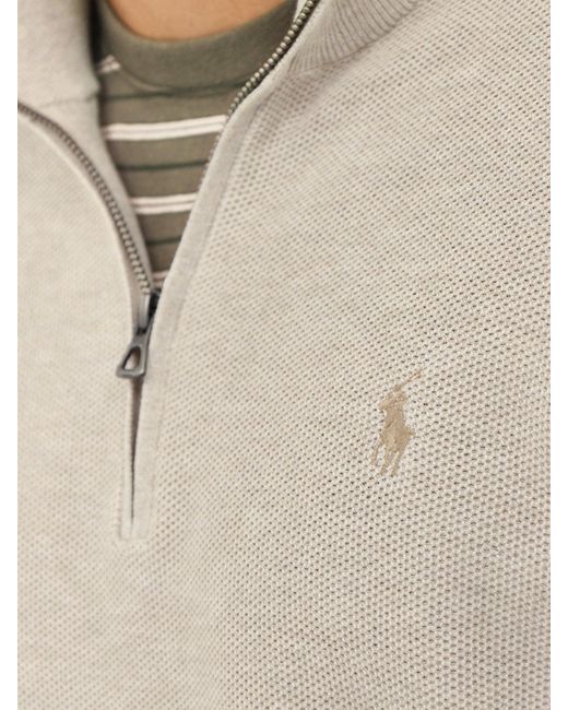Polo Ralph Lauren White Texture Quarter Zip Jumper for men
