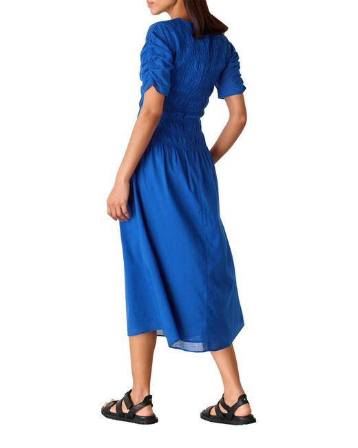 Whistles Blue Avery Smocked Dress