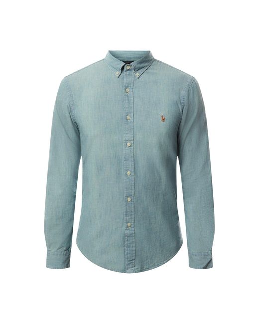 Polo Ralph Lauren Blue Button-Down Chambray Shirt for men