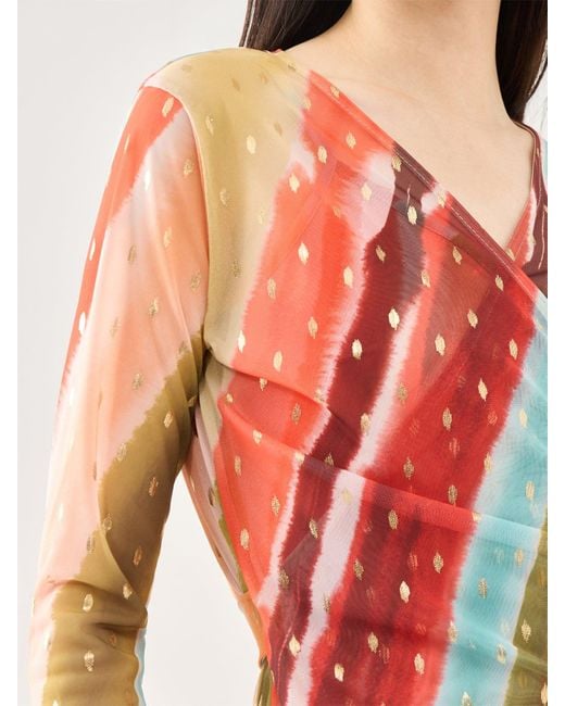 Never Fully Dressed White Sunset Stripe Mini Wrap Dress