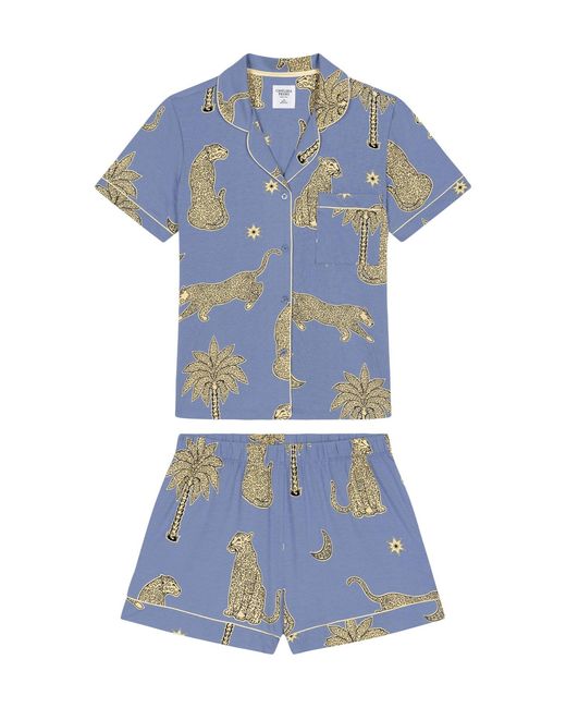 Chelsea Peers Blue Leopard Short Pyjama Set