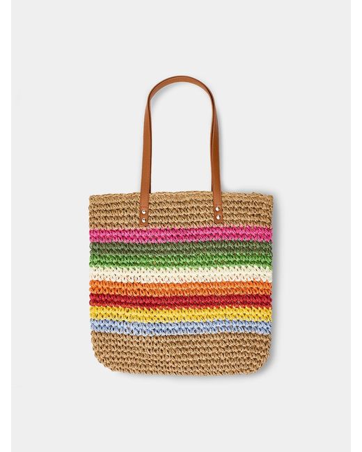 Pieces Multicolor Pckiki Printed Straw Shopper Tote Bag Striped