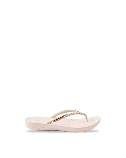 Fitflop Pink Iqushion Multi Crystal Ergonomic Flip Flops Nude Rose