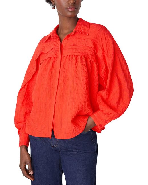 Whistles Red Textu Frill Detail Blouse