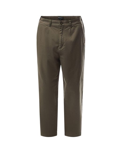 Barbour Green Washed Stretch Twill Relaxed Fit Trousers for men