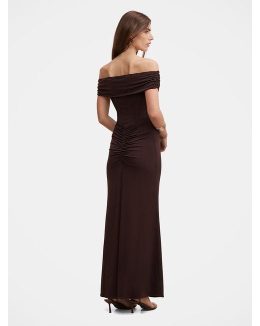 Forever New Brown Ania Ruched Bardot Maxi Dress