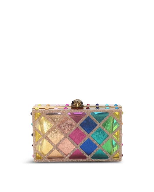 Kurt Geiger Gray Crystal Quilt Box Clutch Bag