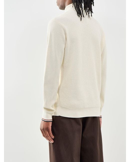 Fred Perry White Waffle Stitch Half Zip Jumper Cream for men