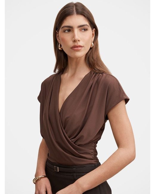 Forever New Brown Oakley Draped V-Neck Blouse
