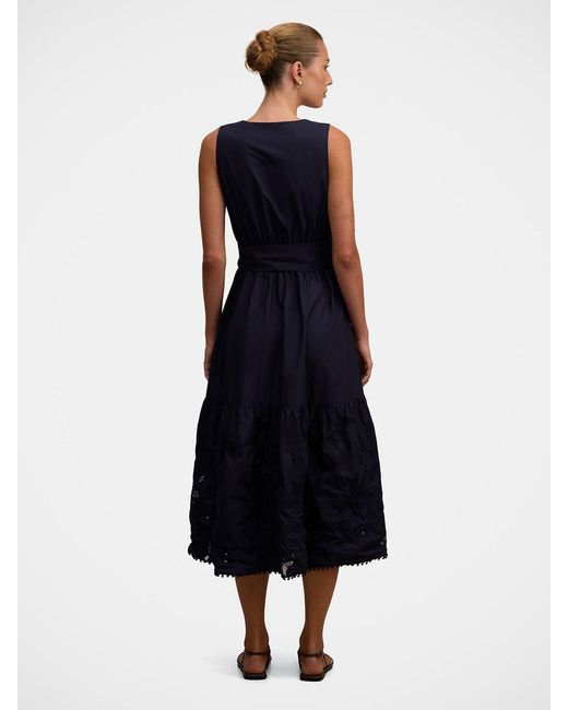 Forever New Blue Evie Sleeveless Embroidered Tie Midi Dress
