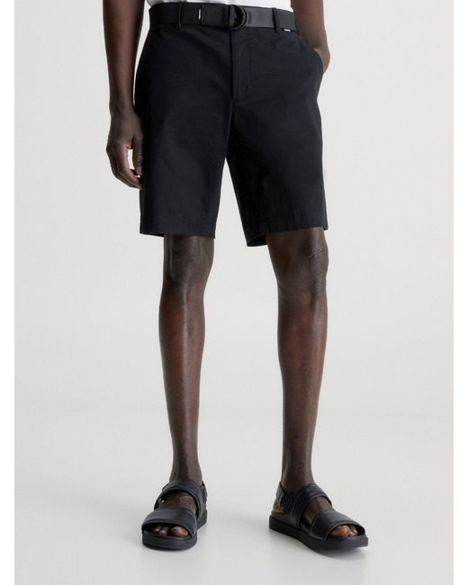 Calvin Klein Black Slim Twill Belted Shorts for men