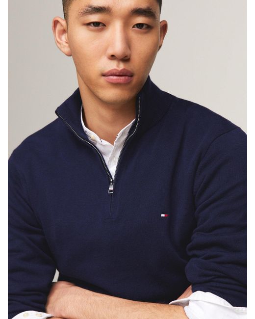 Tommy Hilfiger Blue Pima Cashmere Blend Zip Sweater for men