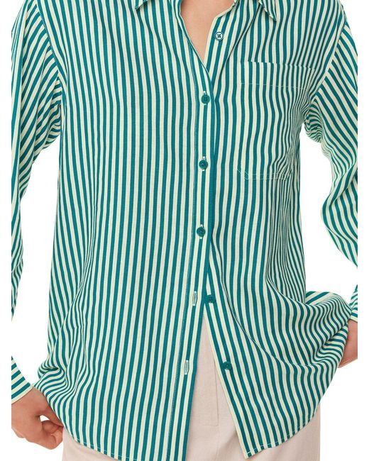 Whistles Green Women's Stripe Linen Blend Shirt