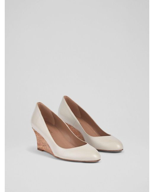L.K.Bennett White Women's Eevi Ecru Leather Cork Wedges