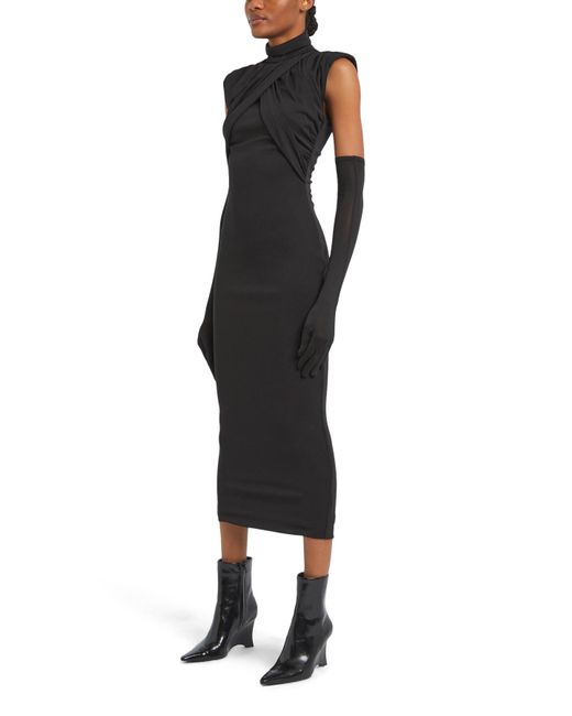 De La Vali Black Women's High Neck Maxi Dress With Gloves