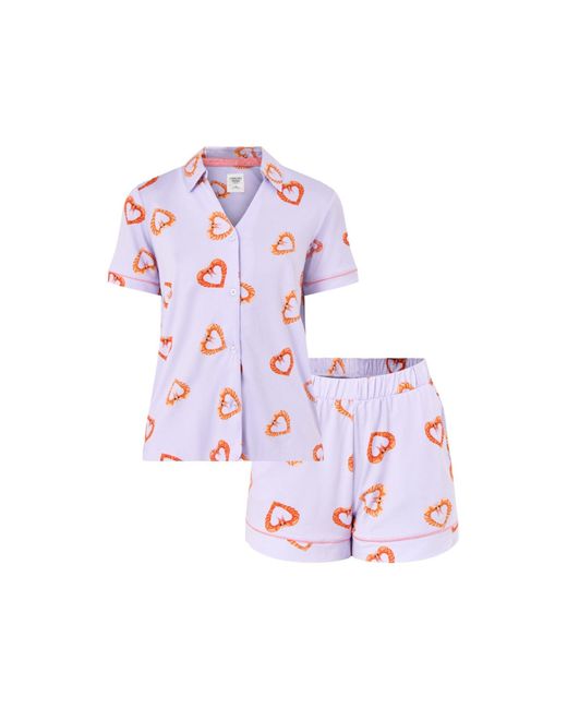 Chelsea Peers White Shrimp Hearts Short Pj Set