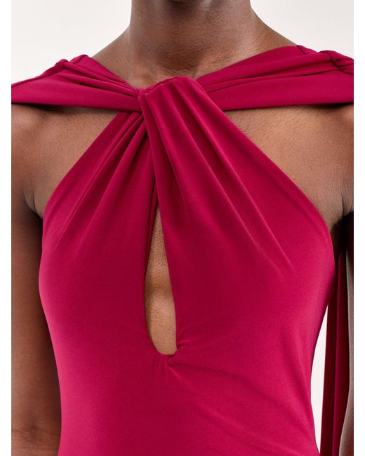 Club L London Pink Rhoda Twist Halterneck Cape Maxi Dress