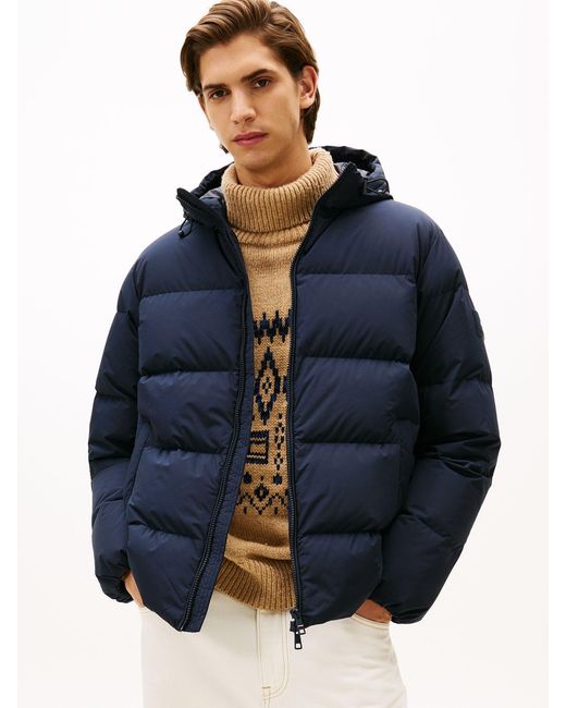 Tommy Hilfiger Blue Water Repellent Down Hooded Puffer Jacket for men