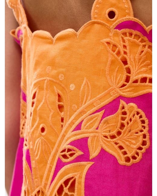 Farm Rio Pink Cutwork Sleeveless Midi Dress