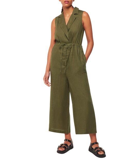 Whistles Green Women's Bella Linen Wrap Jumpsuit