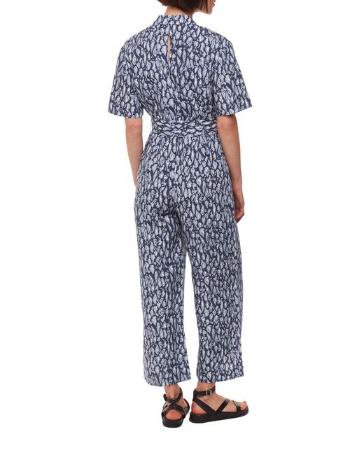 Whistles Blue Women's Leopard Linen Blend Jumpsuit