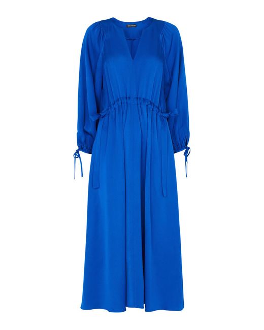 Whistles Blue Molly Satin Ruched Dress