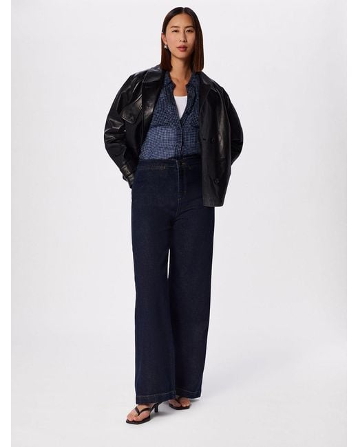 Whistles Blue Grid Print Sheer Shirt