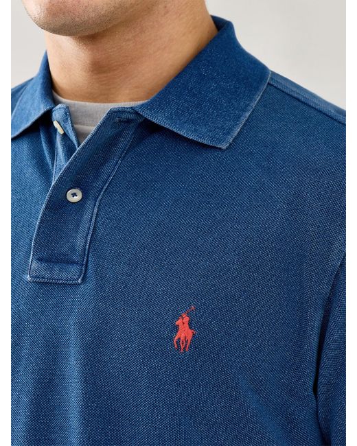Polo Ralph Lauren Blue Custom Fit Long Sleeve Polo Shirt for men