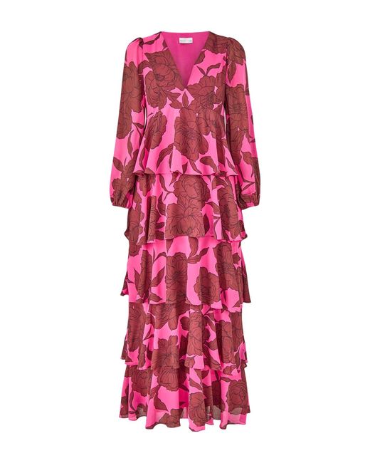 Pretty Lavish Red Ashton Ruffle Maxi Dress Fuchsia