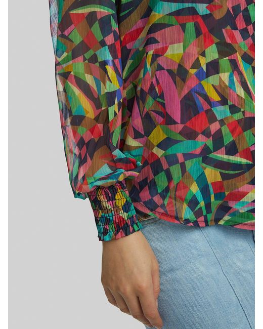 James Lakeland White Abstract Print Mandarin Collar Blouse, Polyester
