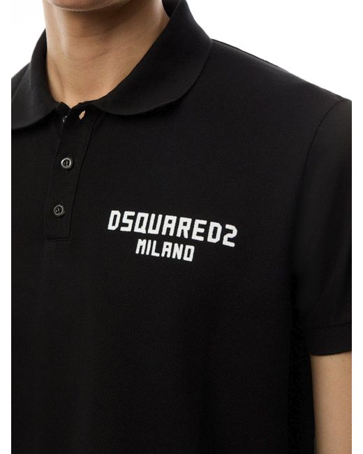 DSquared² Black Dyed Tennis Fit Milano Polo for men